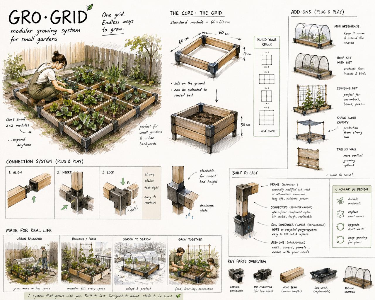 Industrial design sketch board of a modular growing system